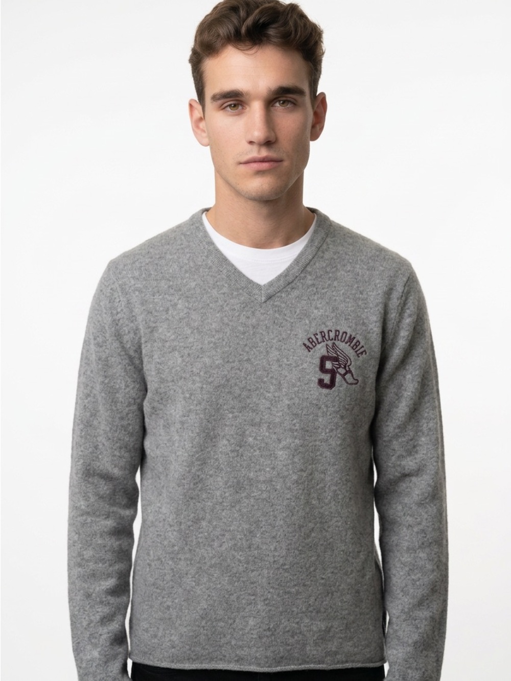 📚 Abercrombie Men’s V-Neck‎ Sweater 🏛️ Size M | Vintage Gray Collegiate Core